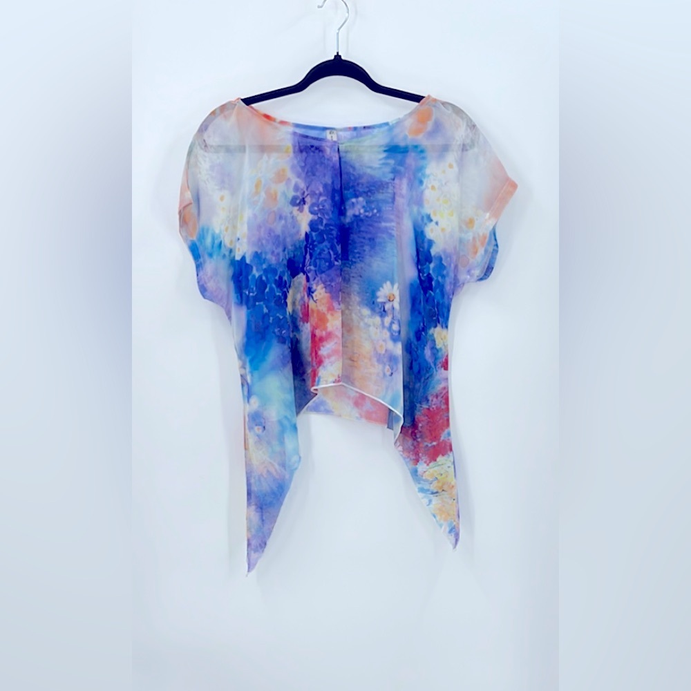 MISS NIKKY Semi Sheer Asymmetrical Floral Top